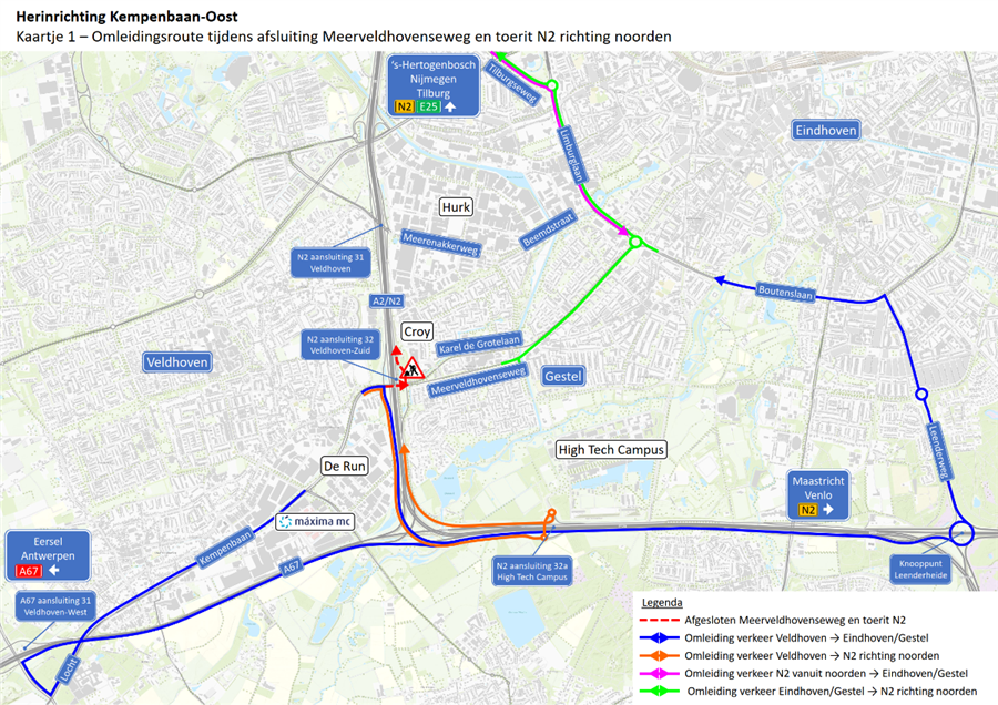 Bericht LET OP! Meerveldhovenseweg richting Eindhoven en toerit N2 richting noorden het hele weekend dicht bekijken